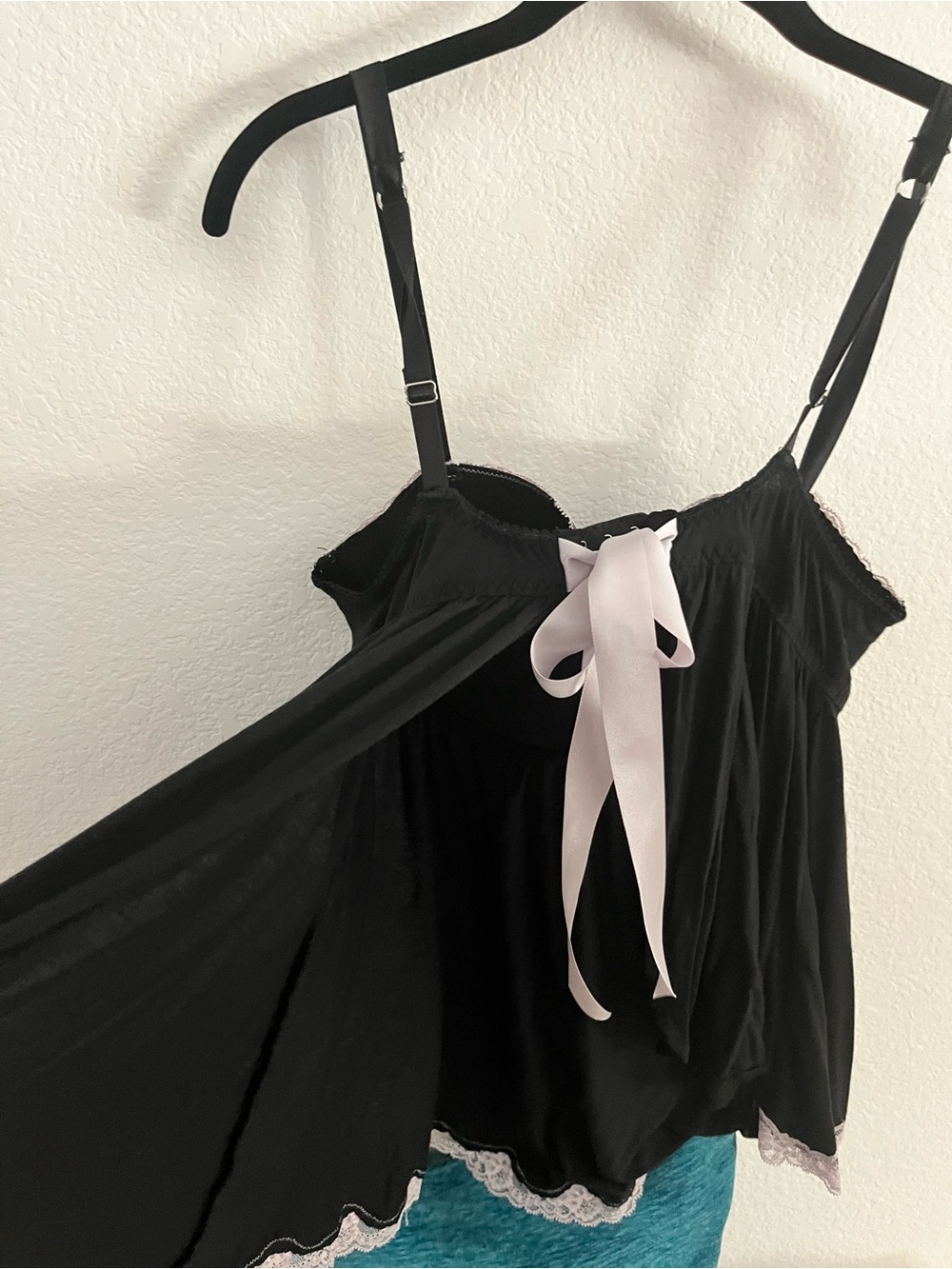 Black Chemise with Pale Pink Ribbon Accent